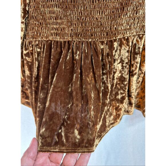 American Eagle Crushed Velvet Smocked Peplum Top | Puff Sleeve Boho Y2K | M - Picture 10 of 10